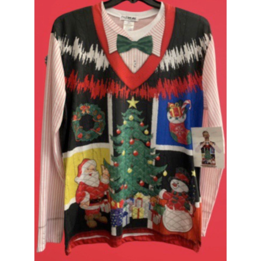 New with tags Mens Faux Real Ugly Holiday Sweater Vest long sleeve T-Shirt Sz L